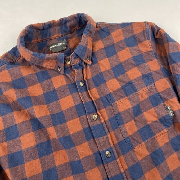 Eddie Bauer Blue and Orange Plaid Casual Button Down Shirt - Picture 1 of 9